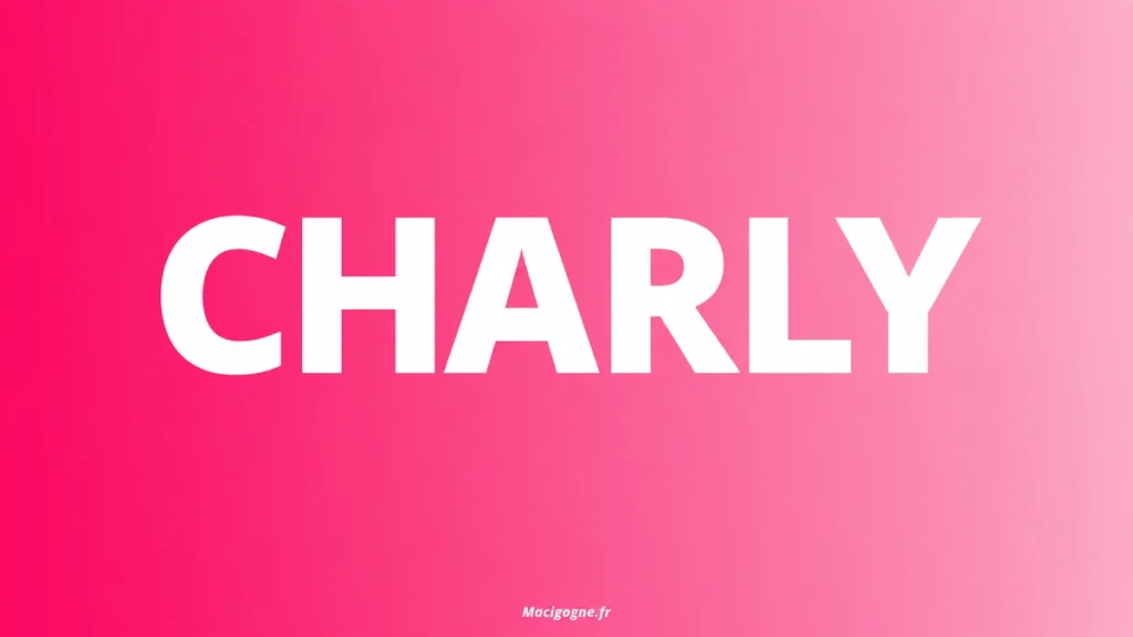 Charly écrit en lettres blanches sur un fond rose dégradé