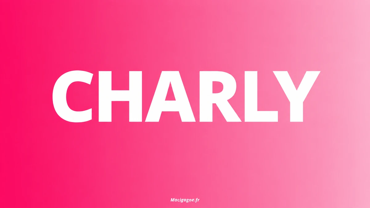 Charly écrit en lettres blanches sur un fond rose dégradé